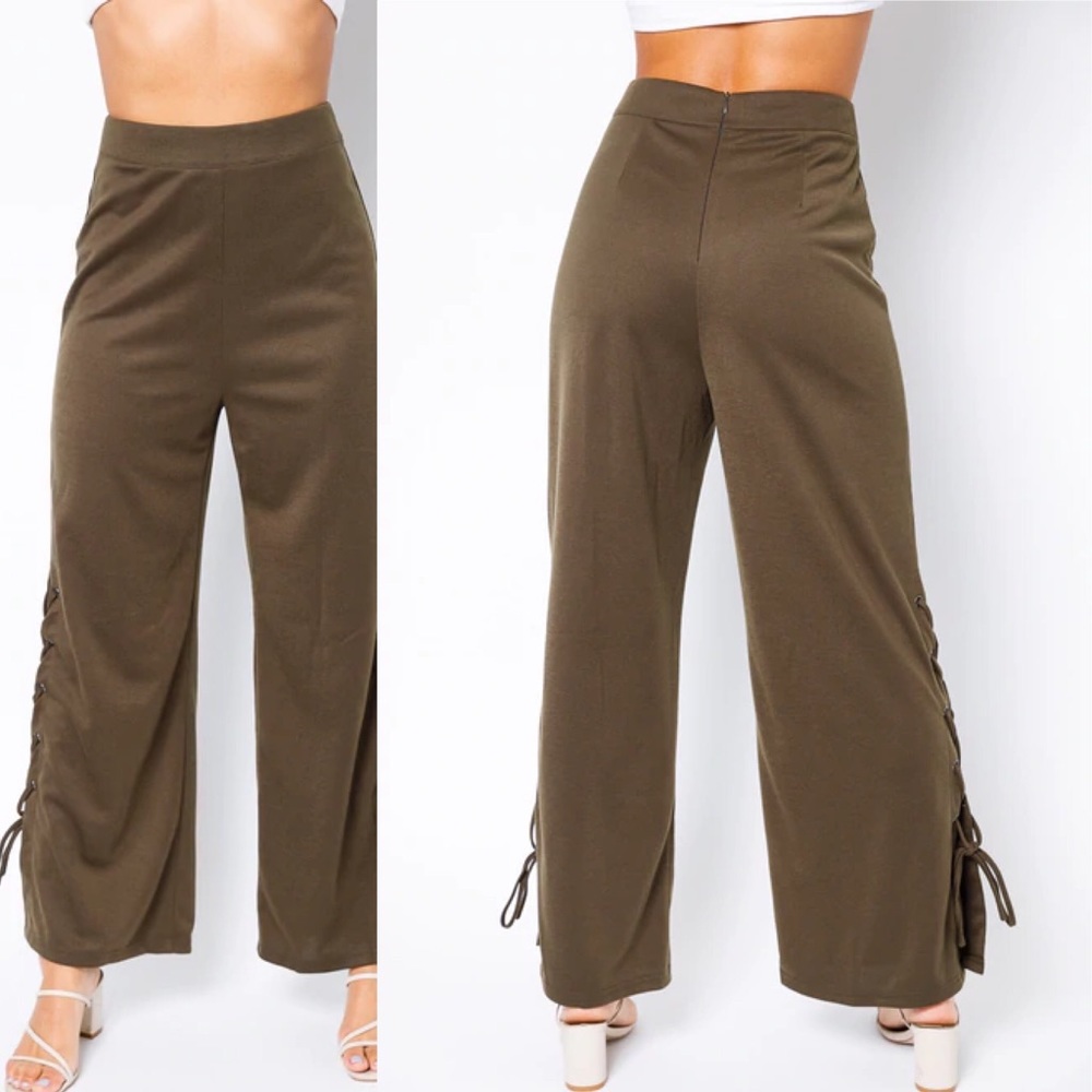 High Waisted Olive Green Lace Up Flare/Bel…
